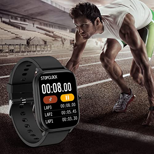 Smart Watch for Men Women Compatible with iPhone Samsung Android Phone 1.69 inch Full Touch Screen IP68 Waterproof Bluetooh Fitness Tracker Heart Rate/Sleep Monitor (Black)