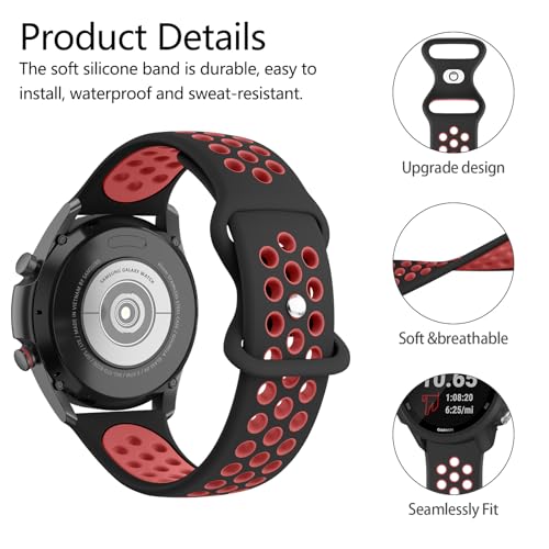 Meliya 20mm 22mm Watch Bands Quick Release Replacement Wristband, Soft Silicone Bands Breathable Sport Replacement Straps for Men Women (22mm, Black-Red)