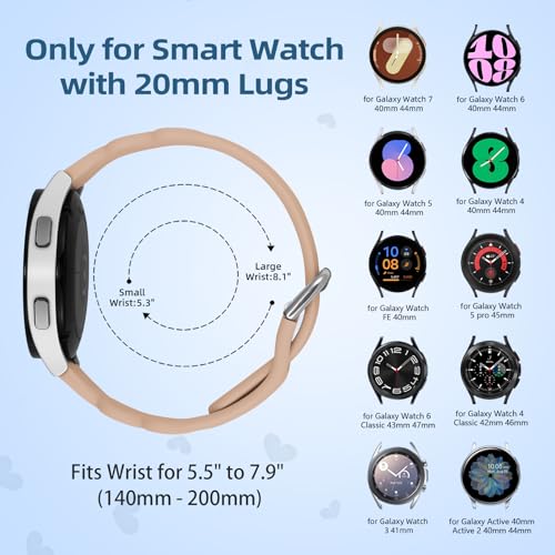 Wepro 20mm Thin Braided Silicone Bands for Samsung Watch Bands Women for Galaxy Watch 7 Band 6 5 4 FE 40mm 44mm 6 4 Classic 43mm 47mm 42mm 46mm Watch 5 Pro 45mm 3 41mm Active 2 Slim Lace Heart Strap