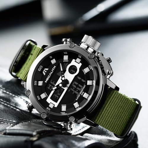 MEGALITH Military Watches for Men Digital: Tactical Wristwatch with Analog Dual Time Display - Waterproof Sport Heavy Duty Watch for Men with LED Alarm Stopwatch Date - Gifts for Him