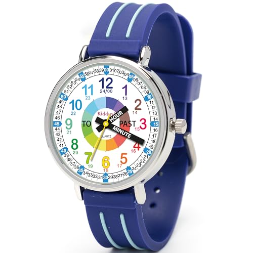 Kiddus Educational Kids Watch for Children, Boys and Girls. Analogue Time Teacher Wristwatch with Exercises. Handles Blue