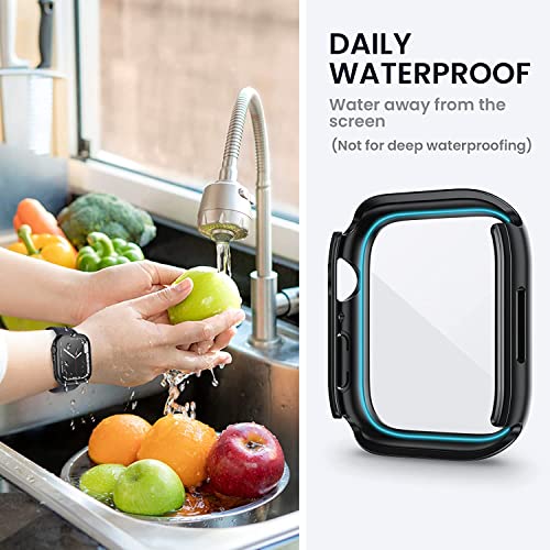 Tensea (2 in 1) for Waterproof Apple Watch Screen Protector Case 44mm SE 3/SE 2nd Generation/SE/Series 6/5/4 Accessories, 360 Front and Back, iWatch Face Cover with Tempered Glass for Women Men, 44 mm