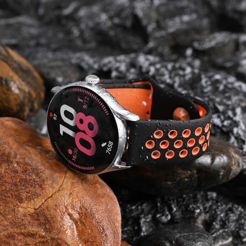BISONSTRAP Watch Bands for Men and Women, Ventilated Silicone Watch Straps, Quick Release Sport Loop Band, 22mm, Black/Orange