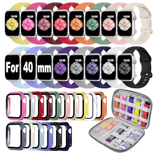 16 Pack Band Compatible with Apple Watch Bands 40mm for Women Men, Screen Protector Case Band&Organizer for iWatch Series 6 5 4 SE（Please select the correct size）