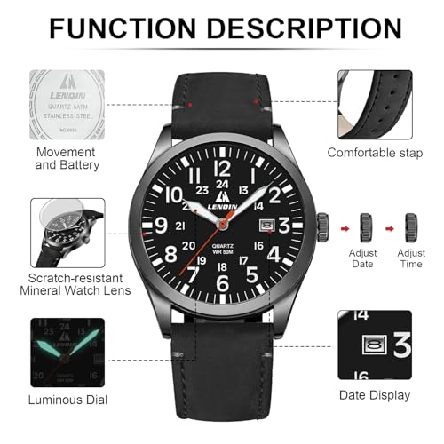 LN LENQIN Mens Watches Unisex Military Sport Nylon Strap Stylish Luminous Fashion Analog Quartz Watch for Men Waterproof Army Tactical Casual Wristwatch