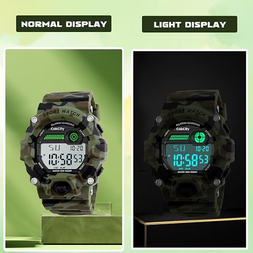 CakCity Boys Camouflage LED Sport Watch,Waterproof Digital Electronic Casual Military Wrist Kids Sports Watch with Silicone Band Luminous Alarm Stopwatch Watches