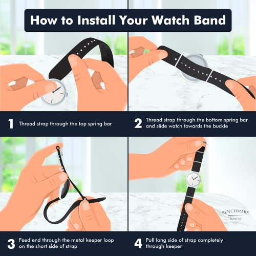 Benchmark Basics Leather Watch Band - Crazy Horse Oiled Leather One-Piece Watch Strap - 20mm Dark Brown