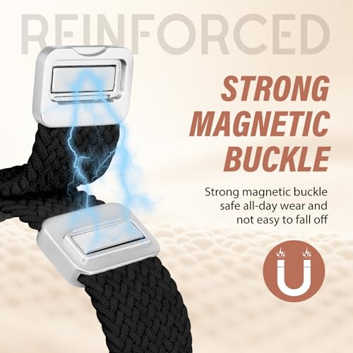 Braided Magnetic Band Compatible with Samsung Galaxy Watch 7 6 5 4 FE 40mm 44mm/6 Classic/5 Pro/4 Classic/3 41mm/Active 2 Women Men, 20mm Celtic Stretchy Elastic Dressy Nylon Strap, No for 8/Ultra