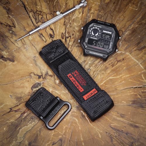 HEMSUT 18mm Quick Release Nylon Watch Band for G-Shock Compatible with Casio G-Shock AE/F/W Series (AE-1200, F-91W, W-735H, DW-H5600), Super Rugged Military Style Replacement Strap (Premium Seatbelt Nylon)