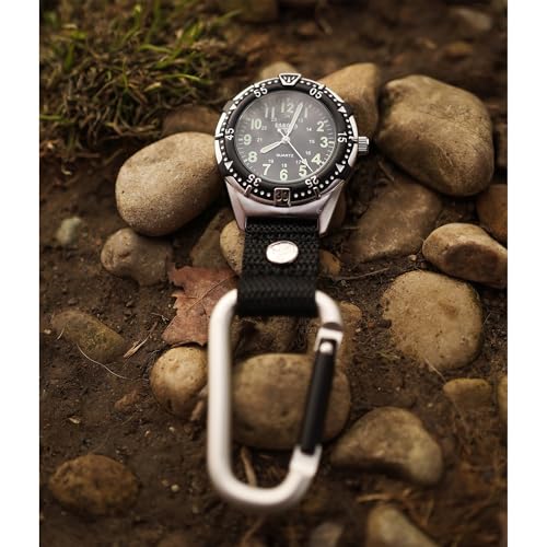 Dakota Backpacker Clip, Clip Watch, Nylon Carabiner Strap, Lightweight Watch Watch, Outdoor Gifts for Men and Women, Use for Fishing, Hunting, Golf and More, Tactical Watch-Black