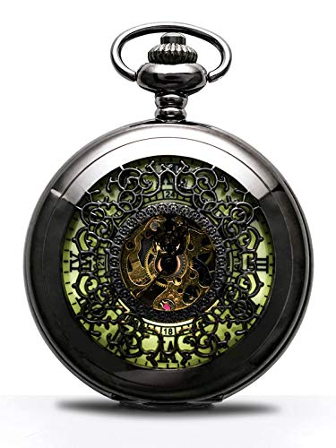 BOSHIYA Mechanical Pocket Watch, Luminous Skeleton Black for Men.