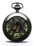 BOSHIYA Mechanical Pocket Watch, Luminous Skeleton Black for Men.