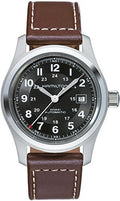 Hamilton Khaki Field Automatic Men's Watch, 42mm Stainless Steel Case, Swiss Made, Black Dial Analog Wrist Watch, 100m Waterproof, Sapphire Crystal, 3-Hand Movement, Cow Leather Strap