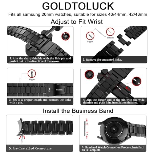 GOLDTOLUCK No Gap Stainless Steel Band Compatible with Samsung Galaxy Watch 8 7 6 5 4 Classic FE Pro Ultra 40mm 44mm 46mm 43mm 47mm 45mm 42mm Replacement Men Women Milanese Metal Elegant Casual