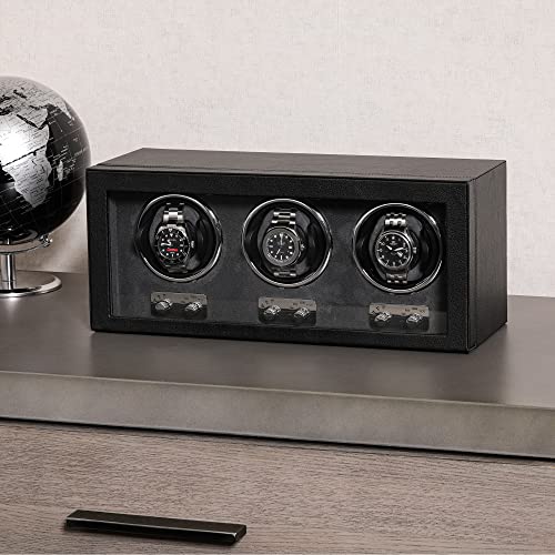 ROTHWELL Triple Watch Winder for Automatic Watches with Quiet Motor with Multiple Speeds and Rotation Settings (Black/Grey)