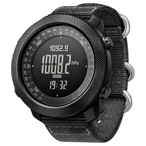 CakCity Digital Watch Military Tactical Watches for Men, 50mm Large Face Zinc Alloy Case with Breathable Double-Layer Nylon Strap, 5ATM Waterproof Shockproof, Altimeter, Barometer, Thermometer, Dual Time, Compass, Alarm, Stopwatch, Countdown