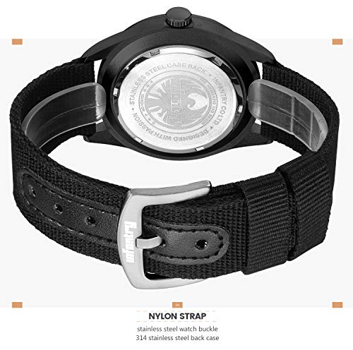 Infantry Mens Military Watch - Field Tactical Army Watch for Men with 12/24 Hour Time, Day Date, 5ATM Waterproof Analog Quartz Wristwatch, Durable Nylon Band for Outdoor Work Sport Black