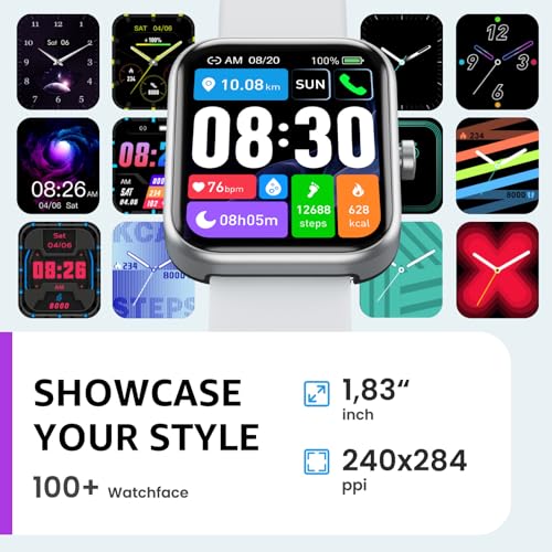 TOZO 2026 New Upgraded Smart Watch for Men Women for iPhone&Android, 1.83" Fitness Tracker Bluetooth Call [Answer/Make], IP68 Waterproof Sleep Monitor, 100+ Sport Modes Sliver