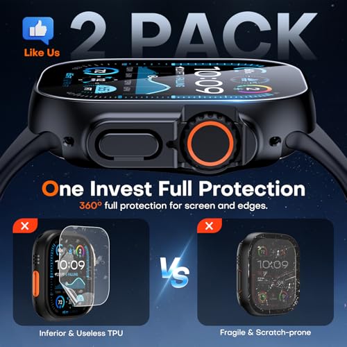 TAURI 2 Pack Hard Case for Apple Watch Ultra 3/Ultra 2/Ultra 49mm, with PC Tempered Glass Screen Protector, [Scristant Resistant], [Overall Protection] Slim Cover for iwatch Ultra 49mm, Black