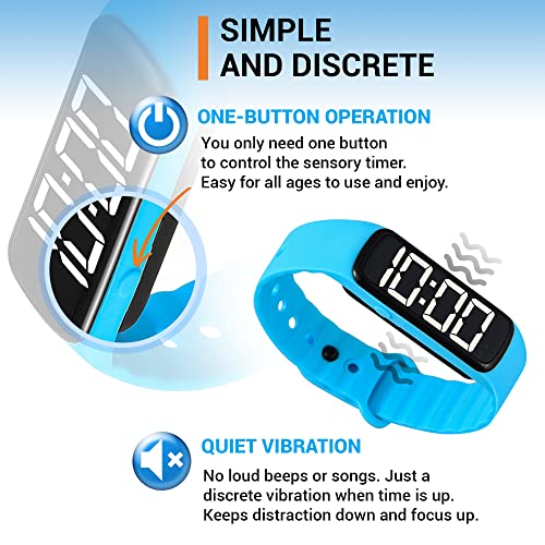Sensory Wrist Timer for Kids, Teachers, Students, Simple Reminder Watch with Silent Alarm Clock Wristband, Classroom Countdown (Blue)
