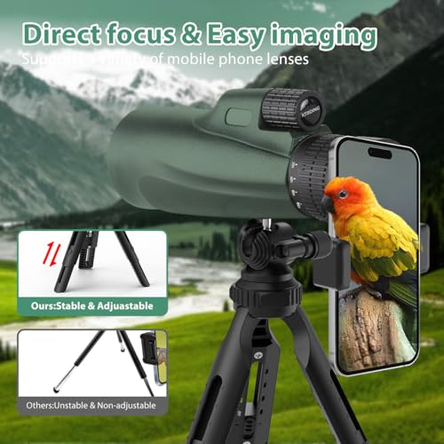 Monocular Telescope 80x100, Wide Field HD Monoculars for Adults with Tripod & Phone Adapter, Perfect for Bird Watching, Hunting, Hiking & Outdoor Activities -Green