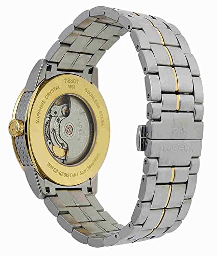 Tissot mens Tissot Luxury Powermatic 80 316L stainless steel case with yellow gold PVD coating Automatic Watch, Grey, Stainless steel, 22 (T0864072226100)