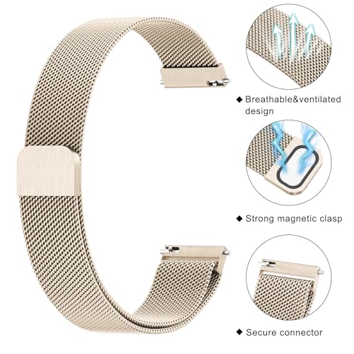 18mm Metal Bands for Garmin Venu 3S / Venu 4 41mm / Venu 2S / Vivoactive 4S / Vivomove 3S / Forerunner 265s Watch Bands, Quick Release Stainless Steel Metal Replacement Wristband Strap for Garmin Forerunner 255s/265s Bands Women Men (Champagne Gold)