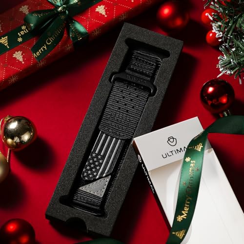 ULTIMAL 20mm Watch Band Compatible with Samsung Galaxy Watch 7 6 5 4 FE/6 4 Classic/5 Pro, Nylon Quick Release Strap Compatible with Garmin Vivoactive 6 5 3/Forerunner 645 55 245 165 (BLACK USA FLAG, L)