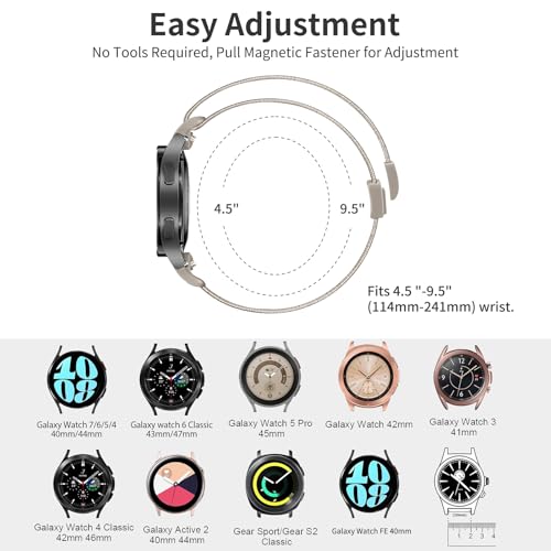 Chinber 4 Pack Stretchy Band Compatible with Samsung Galaxy Watch 7 6 5 4 FE Band 40mm 44mm/5 Pro 45mm/Active 2/Watch3 41mm/Galaxy Watch 6 4 Classic, 20mm Magnetic Elastic Nylon Sport Women Men Bands