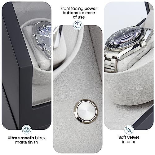 Heiden Quad Watch Winder in Matte Black - Japanese Motor - AC Adapter Included - Independent Settings - 12 Multiple Settings - Zero Magnetization - Automatic Watch Winder for Rolex