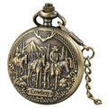 Tiong Pocket Watch Engraved Cowboy Arabic Numerals Quartz with Chain Gifts
