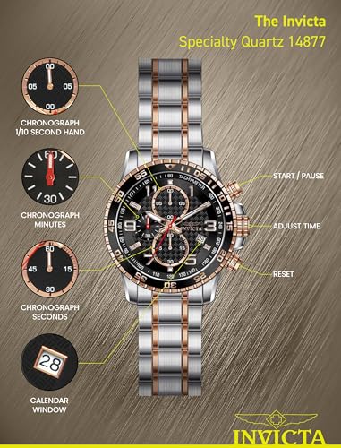 Invicta Men's 14877 Specialty Chronograph Black Textured Dial Two Tone Stainless Steel Watch