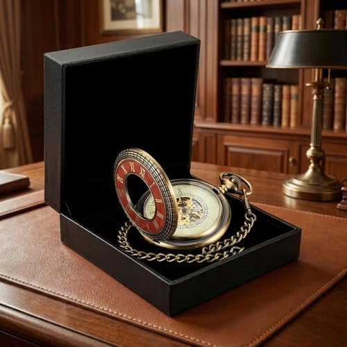 MJSCPHBJK Vintage Pocket Watch for Men Roman Numerals Scale Quartz Pocket Watches with Chain for Xmas Fathers Day Gift