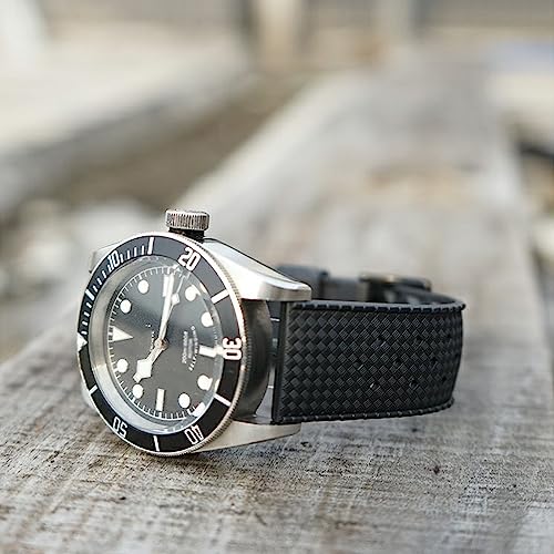 Niziruoup 20mm FKM Rubber Watch Strap Quick Release Tropical Style Fluororubber Soft Durable Universal FKM Rubber Watch Band 18mm 20mm 22mm Replacement Band Strap for Men Women, Rubber, Black