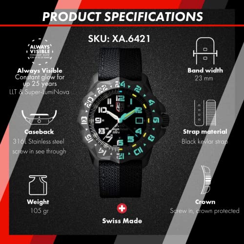 Luminox - F-117 Nighthawk XA.6421 - Mens Watch 44mm - Pilot Watch in Black Date Function Second Time Zone - 200m Water Resistant Sapphire Glass - Mens Watches - Made in Switzerland
