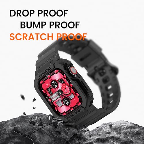 amBand Compatible for Apple Watch Band 41mm 40mm 38mm with Bumper Case, Rugged Men Women Bands for iWatch SE 3 SE2nd SE Series 9 8 7 6 5 4 3 2, Sport Military Protective Cases Drop-Proof, Matte Black