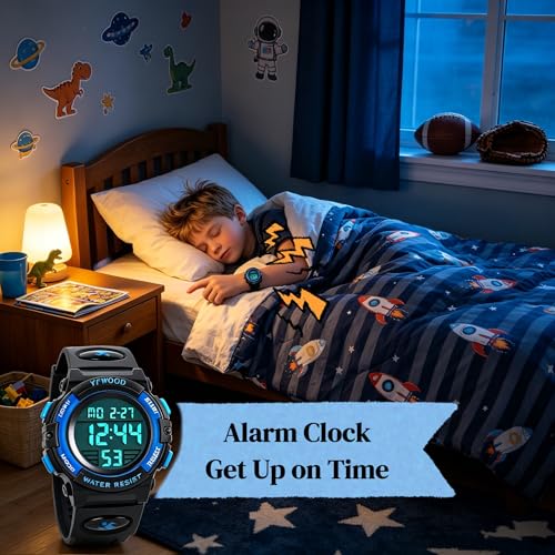 YFWOOD Kids Digital Watch for Boys 5-15, Toddler Watch Waterproof Outdoor Sport Watches, Children Electronic Analog Quartz Wrist Watches with Silicone Band Luminous Alarm Stopwatch, Christmas Birthday Gift for Kids