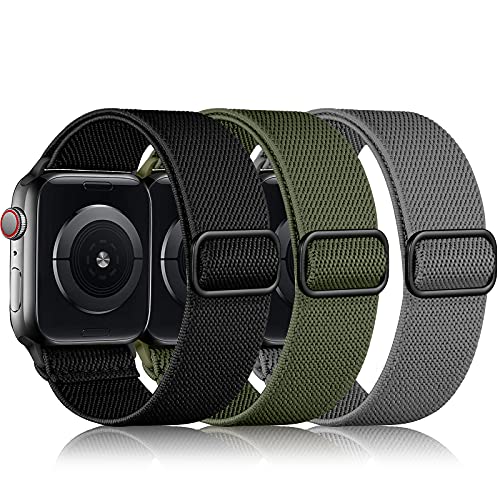 DaQin 3 Pack Stretchy Solo Loop Compatible with Apple Watch Bands for Men 49mm 46mm 45mm 44mm 42mm, Soft Nylon Braided Elastic Strap for iWatch Band Series 11 10 9 8 7 6 5 4 3 SE Ultra 3 Ultra 2 Ultra