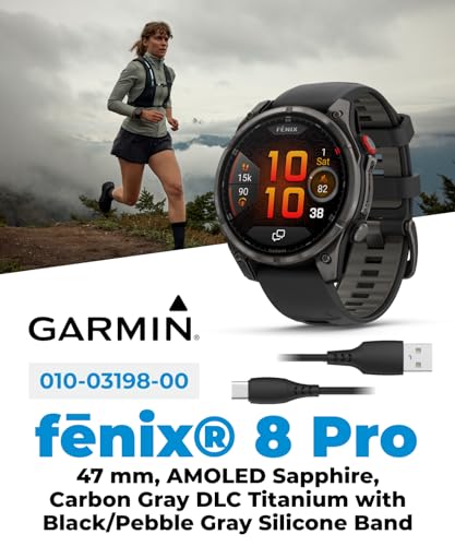 Garmin Fenix 7 Pro Solar Sapphire Multisport GPS Smartwatch, Titanium, Fog Gray/Ember Orange with Wearable4U E-Bank Bundle 47 x 47 x 14.5 mm