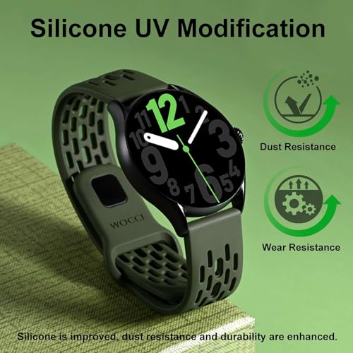 WOCCI 22mm Breathable Hollow Silicone Watch Band, Quick Release, Replacement Strap for Men and Women (Green)