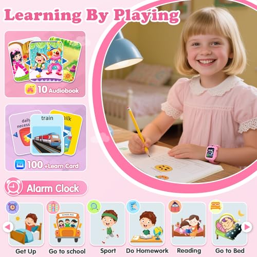 Smart Watch for Kids Girls Gift Age 3-12 with 39 Games Alarm Clock Camera Video Music Player Pedometer Flashlight 12/24 hr HD Touch Screen Kids Smart Watch Birthday Toys for Girls Ages 4 5 6 7 8 9 10