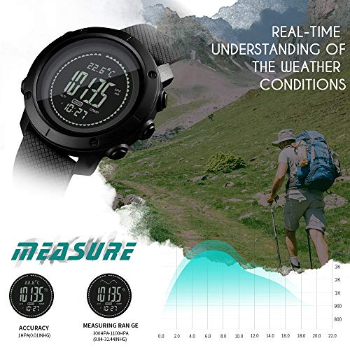 SKMEI Mens Compass Watch, Digital Sports Watch Pedometer Altimeter Barometer Temperature Military Waterproof Wristwatch for Men Women