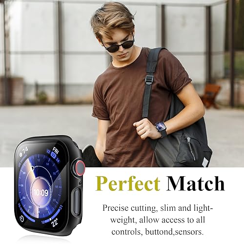 [3 Pack] Case for Apple Watch Series 9 Screen Protector 41mm Series 8 Series 7, EWUONU Hard PC Bumper Cover HD Tempered Glass Full Protective Case for iWatch Series 9/8/7 Accessories 41mm, Black