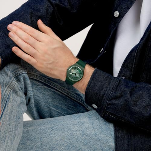Swatch New Gent Unisex Casual Watch Bio-sourced Green Quartz Water Resistant Revealed in THE Forest