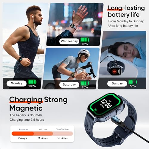 moutarlier 2026 Distance & Pace GPS Running Watch for Runners - Call & Text, AMOLED Large Screen, 50m Waterproof Swimming, Calorie & Step Counter, 2 Bands, Long Battery, for Seniors Men Women（Blue）