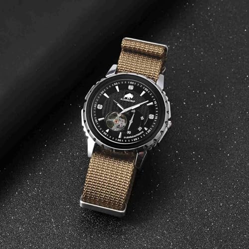 BISONSTRAP Nylon Watch Bands for Men, One-Piece Military Watch Straps, 20mm, Khaki Tan (Silver Buckle)