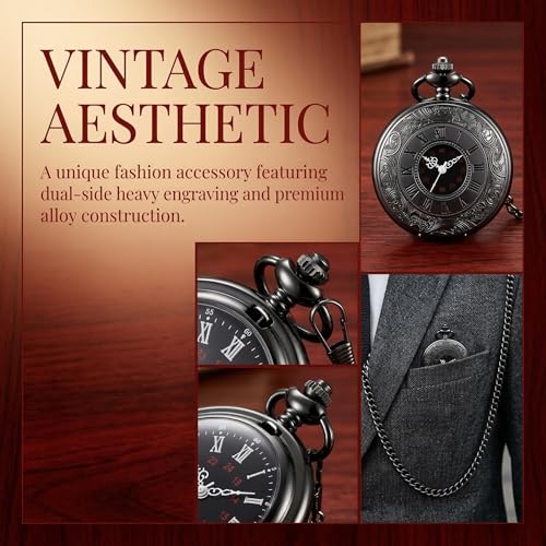 MJSCPHBJK Vintage Pocket Watch for Men Roman Numerals Scale Quartz Pocket Watches with Chain for Xmas Fathers Day Gift