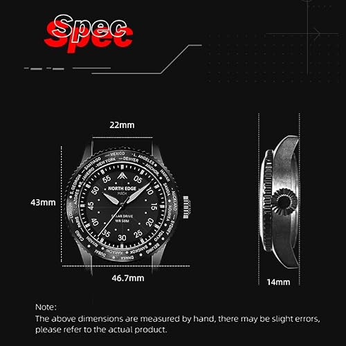 NORTH EDGE Men's Solar Pilot Watch – Quartz Movement, Lightweight, Mineral Glass, Water-Resistant, Eco-Friendly Casual Watch, Model: MACH