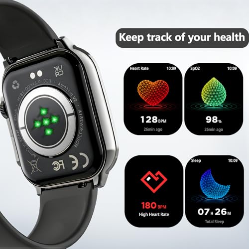 Smart Watch for Men, 2.01" AMOLED Curved HD Screen Smart Watch, Fitness Tracker with 24/7 Heart Rate/Sleep Monitor, IP68 Waterproof Running Watch, Compatible with iOS & Android for Daily Workout Black