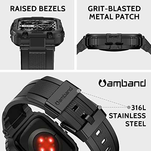 amBand Bands Compatible with Apple Watch 9/8/7/6/5/4 & SE 3/2/1 41mm/40mm Case Men, M1 Sport Series Rugged Case TPU Strap Military Protective Cover Bumper for iWatch 41/40 mm Men Black